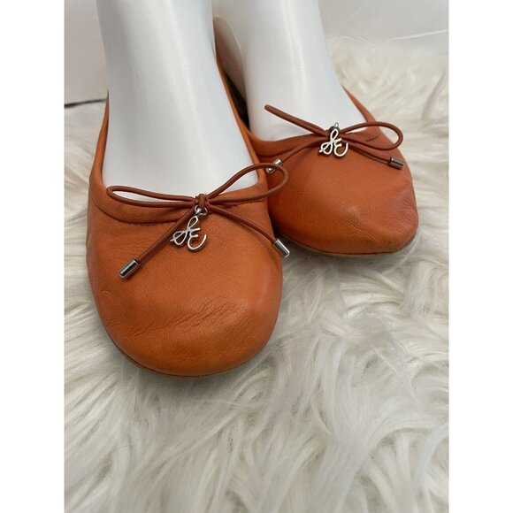 Sam Edelman Size 6.5M Felicia Ballet Flats Orange Leather Comfort Bow - Picture 2 of 8